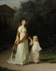 Kronprinzessin Marie Sophie Frederikke mit Tochter Prinzessin Caroline im romantischen Park