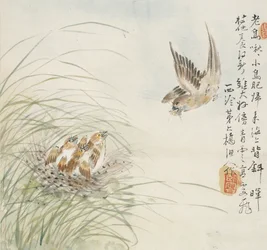 Ein Vogel trägt Nahrung im Schnabel, 1857