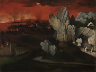 Landschaft mit der Zerstörung von Sodom und Gomorra, ca. 1520