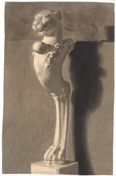 Zeichnung nach Gips. Kopie nach antiker (?) Skulptur. Ornament mit Löwenkopf und -fuß