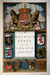 Belgica Regia quae est Europae (Belgien), Buch IX, Titelseite Band IV, Atlas maior, von Joan Blaeu, Kupferstich, 57,5x39 cm, Amsterdam