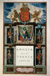 East Anglia quae Europae (England), Buch XI, Titelseite Band V, Atlas Maior, von Joan Blaeu (1596-1673), Kupferstich, 57,5x39 cm, Amsterdam