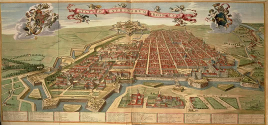 Karte von Turin, Stich aus Theatrum Sabaudiae von Joan Blaeu, gedruckt in Italien
