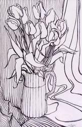Tulpen vor einem gestreiften Tuch