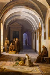 Franziskanermönche im Kreuzgang von Santa Maria d