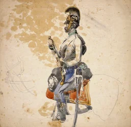 Ein Reiter des 5. Dragonerregiments zeigt das Nachladen seiner Pferdepistole, 1840-1850