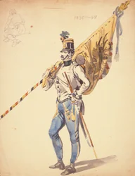 Ein Offizier mit einem Bataillonsbanner eines ungarischen Infanterieregiments, 1835-1848