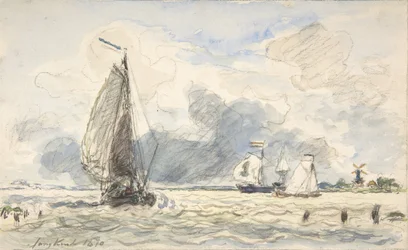 Niederländische Fischerboote, Verso: Skizzen von Booten