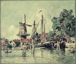In Holland, die Boote nahe der Mühle