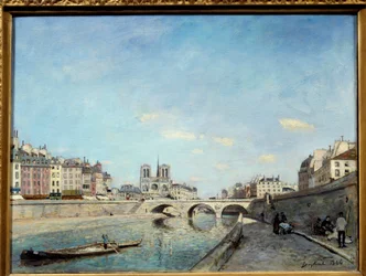 Blick auf die Ufer der Seine und die Kathedrale Notre Dame de Paris