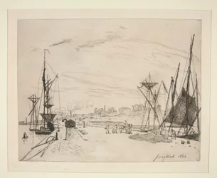 Blick auf den Hafen von der Eisenbahn in Honfleur