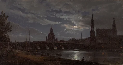 Blick auf Dresden im Mondlicht