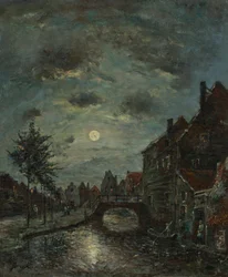 Ein Innenkanal in Dordrecht, Mondschein