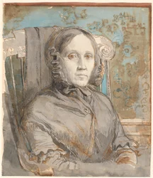 Porträt der Mutter des Künstlers, Oberstin Cathrine Lundbye (geb. Bonnevie); Halbfigur, sitzend im Stuhl nach rechts.