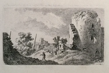 Burgruine mit Mann
