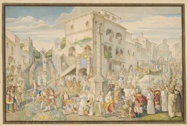 Das im Volksmund Infiorata genannte Fest während der Fronleichnamsoktav in Genzano
