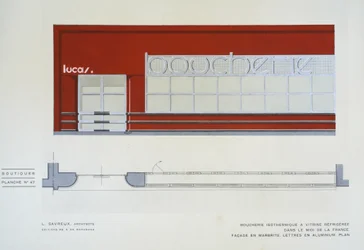 Boucherie Isothermique mit Kühlschrankvitrine, L Savreux, Boutiques, Henry Delacroix, Editions S De Bonadona, Paris, späte 1920er, Pochoir-Druck