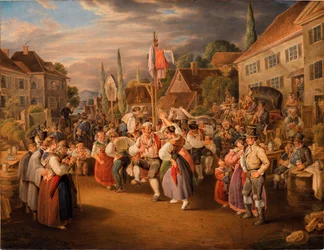 Erntedankfest mit Hahnentanz, 1839