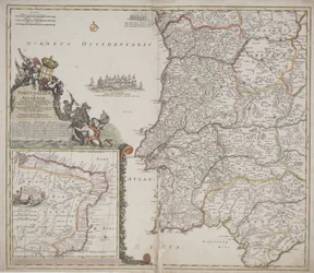 Portugal und Algarve (Portugallia et Algarbiae), ca. 1704 (handkolorierter Stich)