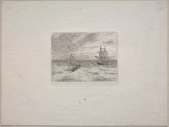 Raue See mit einem Zweimaster und Segelboot