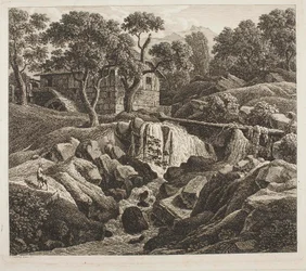 Landschaft mit Mühlrad