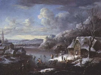 Winterszene mit zahlreichen Figuren