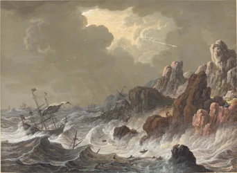 Vom Sturm zertrümmerte Schiffe an einer felsigen Küste