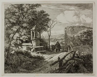 Holzsammler mit einem Jungen, Platte zwei aus Die zwei großen Landschaften mit den Betsäulen