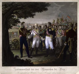 Das Treffen zwischen den Kaisern Franz I. von Österreich, Alexander I. von Russland und Friedrich Wilhelm III. von Preußen