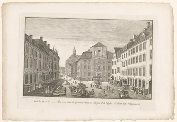 Ansicht eines Fischmarktes in Köln mit der St.-Petrus-Kirche