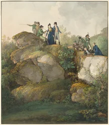 Eine königliche Gesellschaft bewundert den Sonnenuntergang auf dem Hesselberg, 1801