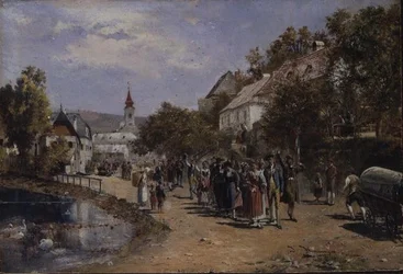 Prozession in einer Dorfstraße in Österreich