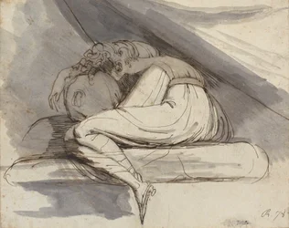 Sitzende Frau, zusammengerollt