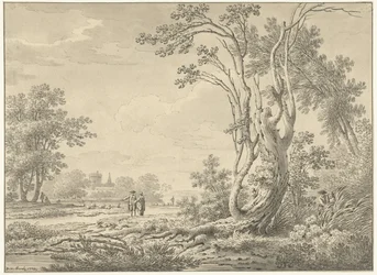 Südliche Landschaft mit Schloss, Vieh und Spaziergängern