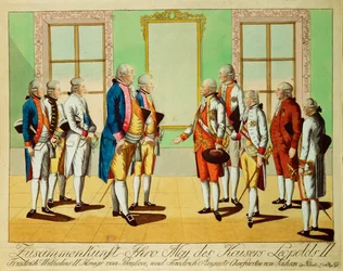 Treffen von Kaiser Leopold II. mit König Friedrich-Wilhelm III. von Preußen und Kurfürst Friedrich August von Sachsen im Schloss Pilnitz