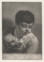 Porträt von Junge und Hund