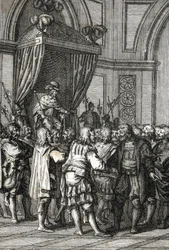 Darstellung von Wilhelm I. (oder Wilhelm II., Graf von Holland) (1227-1256) im Jahr 1255, Gravur von Johann Michael Mettenleiter (1765-1853), 1800, Privatsammlung