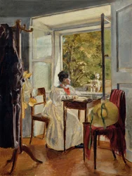 Marie Krafft am Schreibtisch