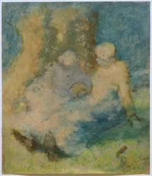 Zwei Figuren an einem Baum
