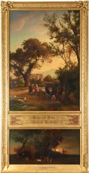 Elieser und Rebecca am Brunnen (oben). Begräbnis Abrahams (unten). Aus dem Zyklus „Zwölf biblische Landschaften mit der Geschichte Abrahams“