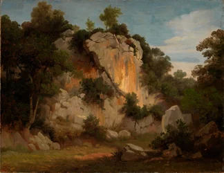 Felswand mit Bäumen und Gesträuch