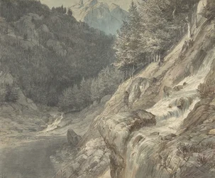 Gebirgige Landschaft mit einem Fluss, 1807-63