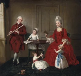 Rokoko: Porträt von Mr. und Mrs. James Blew und ihren drei Kindern in einem eleganten Interieur
