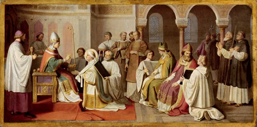 Bonifazius empfängt durch den Papst die Bischofsweihe