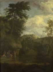 Arkadische Landschaft mit Diana beim Baden