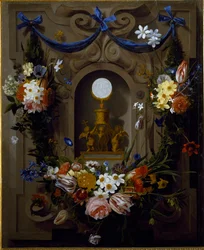 Eucharistie in einem Blumenkranz