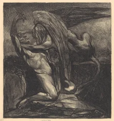 Sphinx mit leblosem Mann