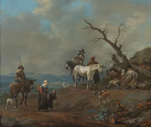 Landstraße mit Jäger und Bauern