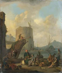 Italienischer Hafen mit einem befestigten Turm