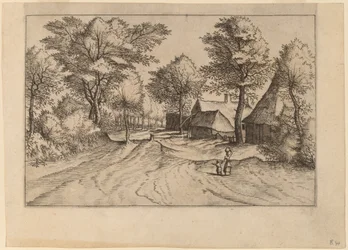 Dorfstraße mit Bauernhof und Schuppen